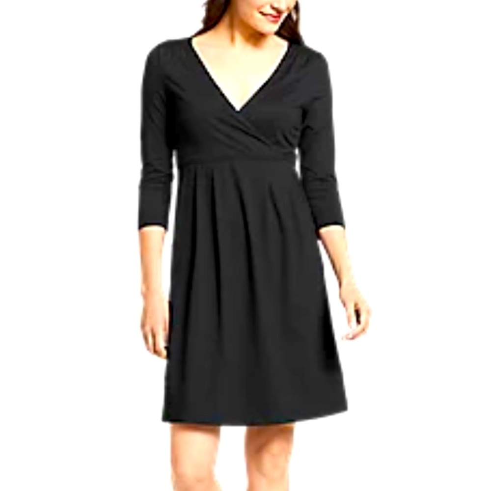 Eddie Bauer Black Wrap-Style Midi Dress